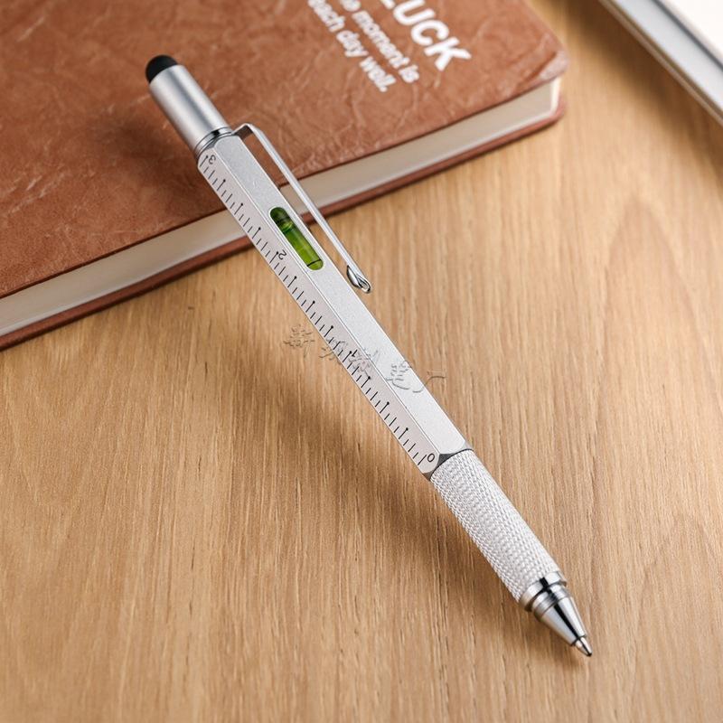 6-In-1 Metal Tool Pen Multifunctional Level Scale Pen, Screwdriver Capacitive Touch Ballpoint Pen