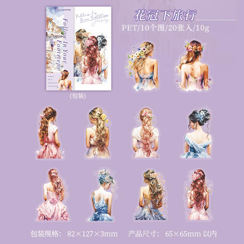 

Mr. Paper, 6 Styles, Girl Characters Travel Back PET Sticker Pack, DIY Collage Scene Decoration Phone Case Water Cup Notebook