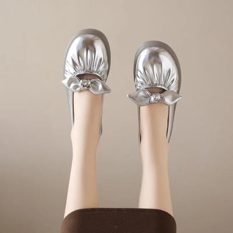 Fashion Low Heel Elegant With Bow Shoes for Women Office Slip-on Leather Casual Beau Today Chic Quick Delivery Young Popular Woman Flats