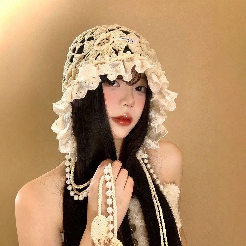 Women’s Hat New Arrivalsweetcut Out Hat Women's Knitting Baotou Hat Photo Fashion Handmade Lace Hat