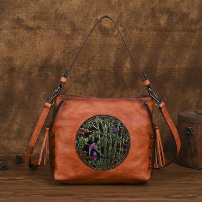 Vintage Embossed Women's Bag Genuine Leather Large Capacity Versatile Shoulder & Crossbody Bags