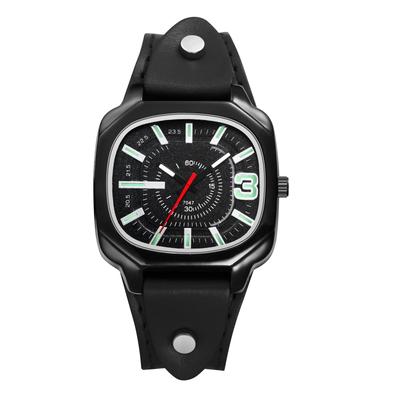 Unisex eckige Armbanduhr mit Lederarmband: Wasserdichte Analoge Quarzwerk, Echtes Leder, Punk Modeuhr - Perfektes Geschenk für Halloween,