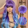 oneNonly Purple Blue Wig with Bangs Long Wavy Cosplay Lolita   Women Wigs  Halloween Party High Temperature Hair