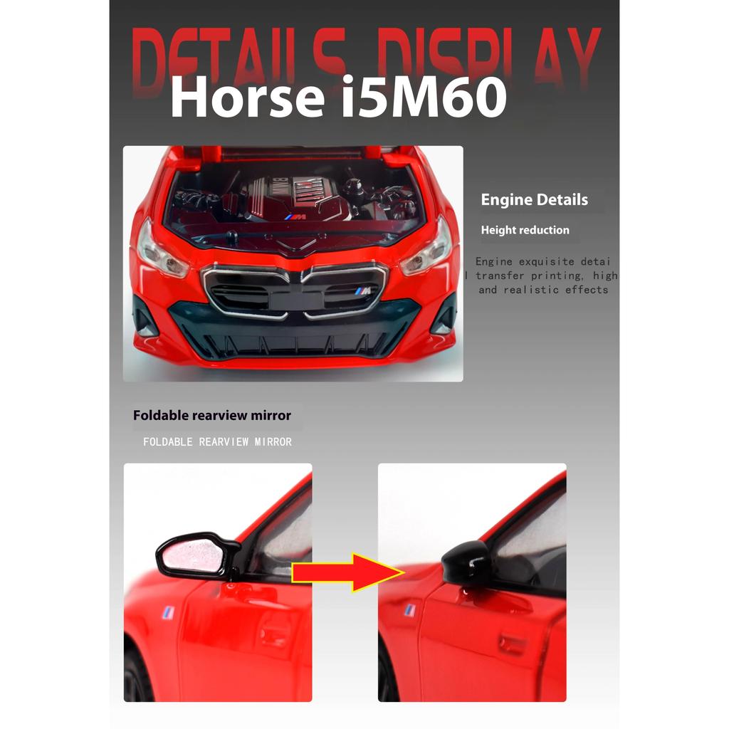 1/24 Scale BMW I5 M60 Xdrive Power Alloy Diecast Model Car Die Casting Children's Toy Car Birthday Gift for Boy Present Hobby Collect