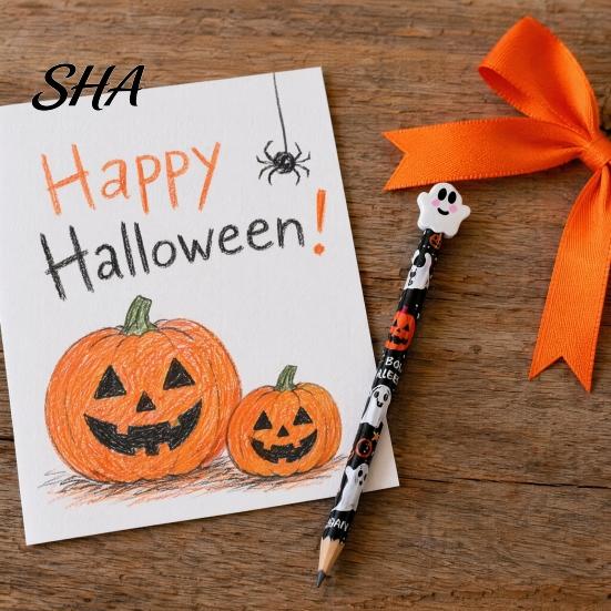 Creative Graffiti Pencils 12 Pcs Halloween with 3D Skull Ghost Pumpkin Cat Erasers, Erasers Wood Bulk for Goodie Bags, School Classroom Rewards