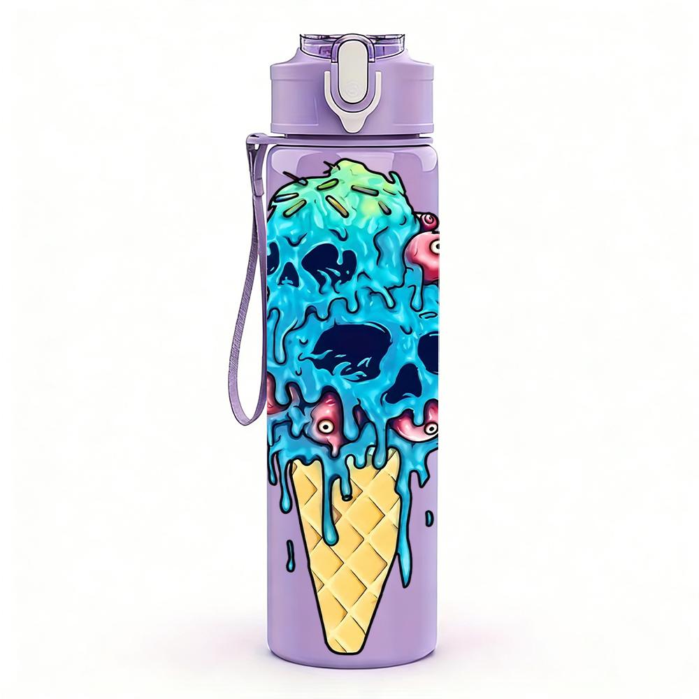 1PC Melting Multicolor Ice Cream Cone 750ml Color Plastic Water Bottle Leakproof Flip Straw Lid For Sports Office Home Use