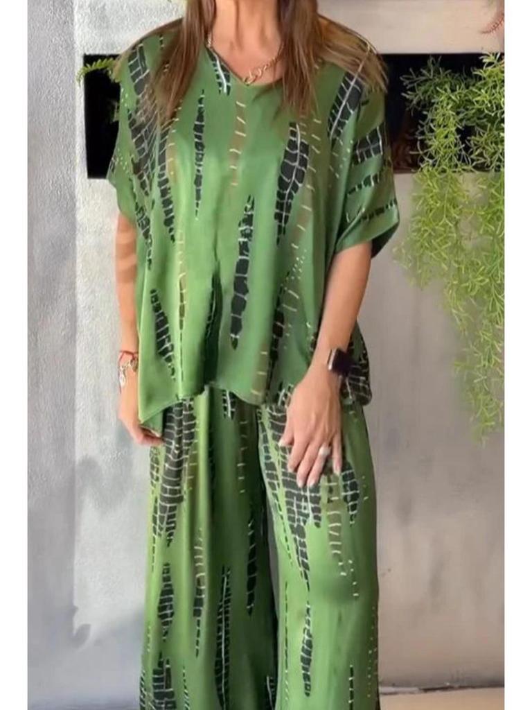 Summer 2025 Women's Round Neck Fashion Printed Loose Two-piece Set