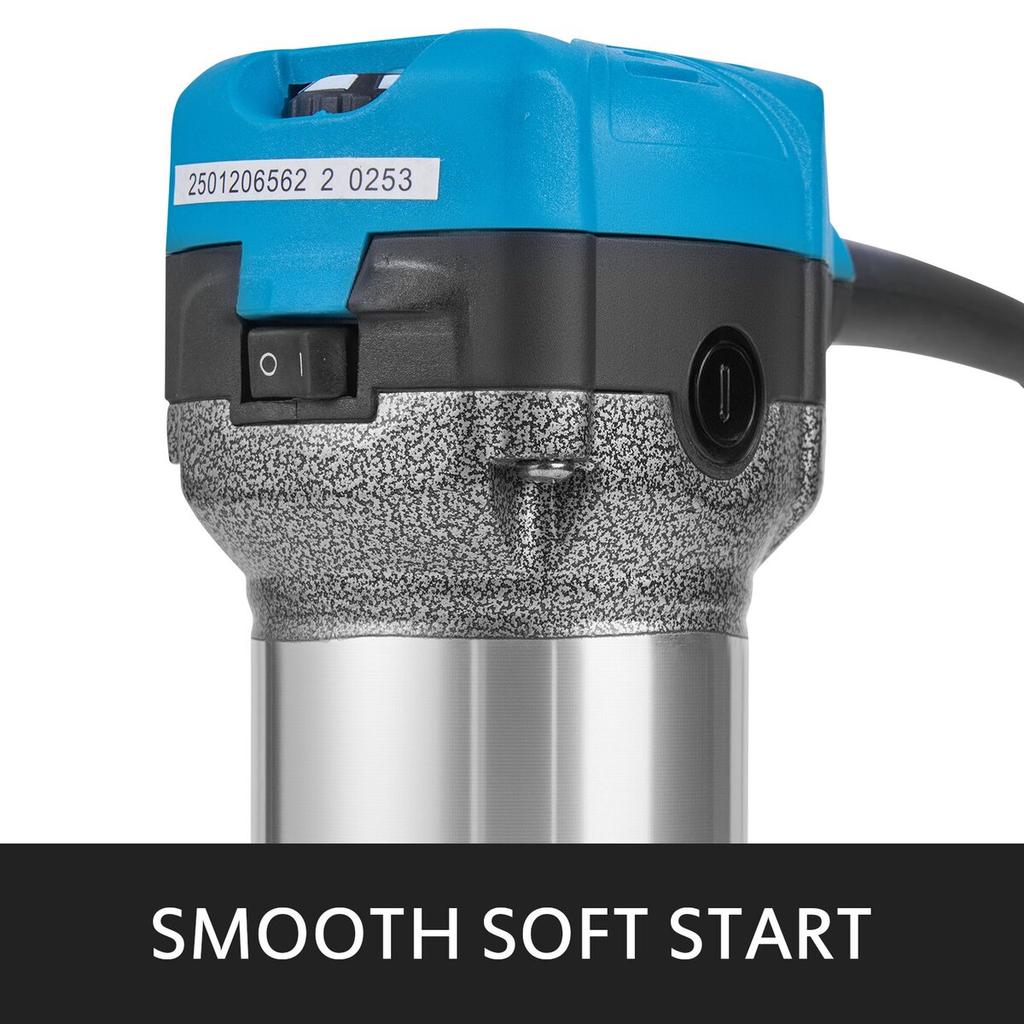 800W Max Torque Variable Speed 30,000RPM Compact Router with Collets 1/4" & 3/8" 1 x Plunge Base & 1 x Tilt Base 220V