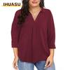 Moda Casual para Mujer Estampado de Color Sólido Manga Larga Cuello Polo Blusas y Camisas