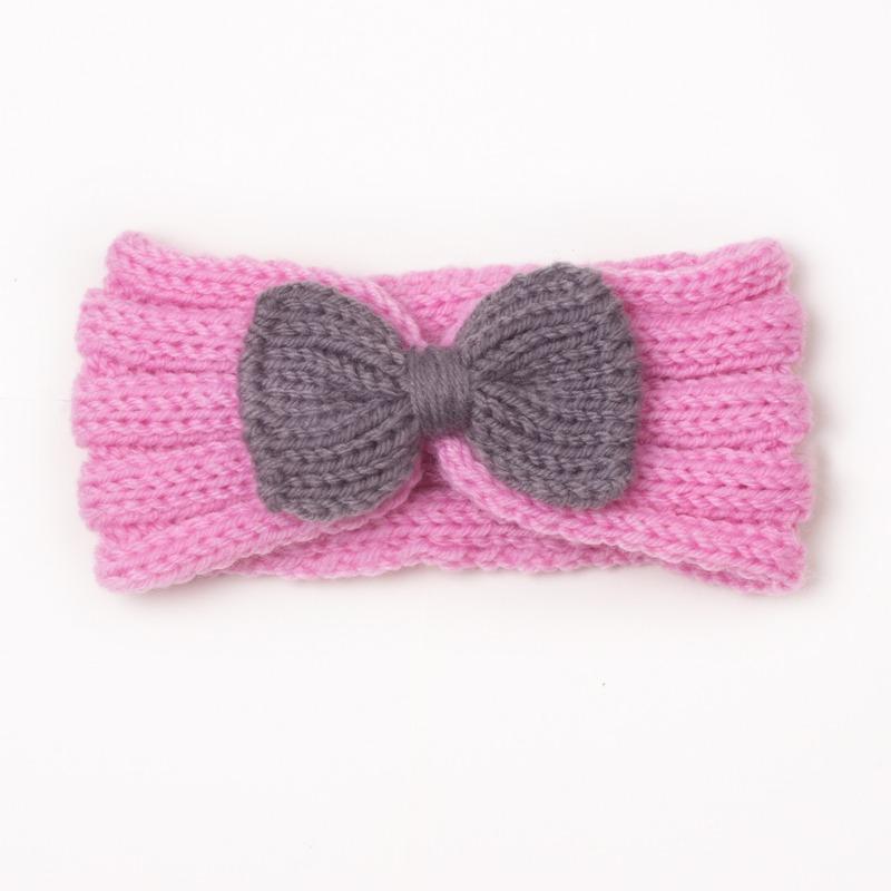 Autumn and winter warm children's contrasting color knitted wool hair accessories, baby solid color bow headscarf, baby headband