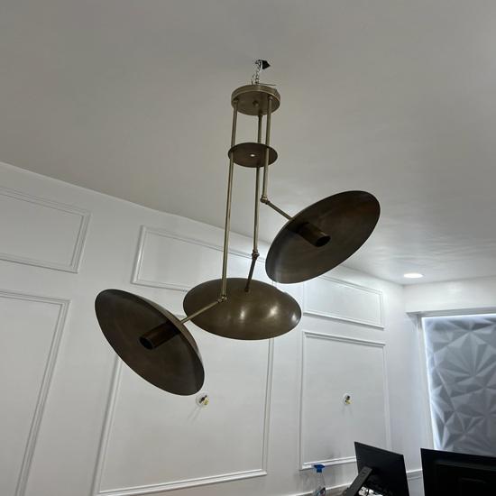 Modern Raw Brass Sputnik Chandelier 3-Light Domed Pendant Home, Office Decor