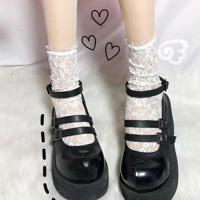 Women Sexy Black Fishnet Floral Pattern Lace Socks Thin Hollow Nylon Silk Retro Flower Pile Socks Ladies Transparent Crew Socks