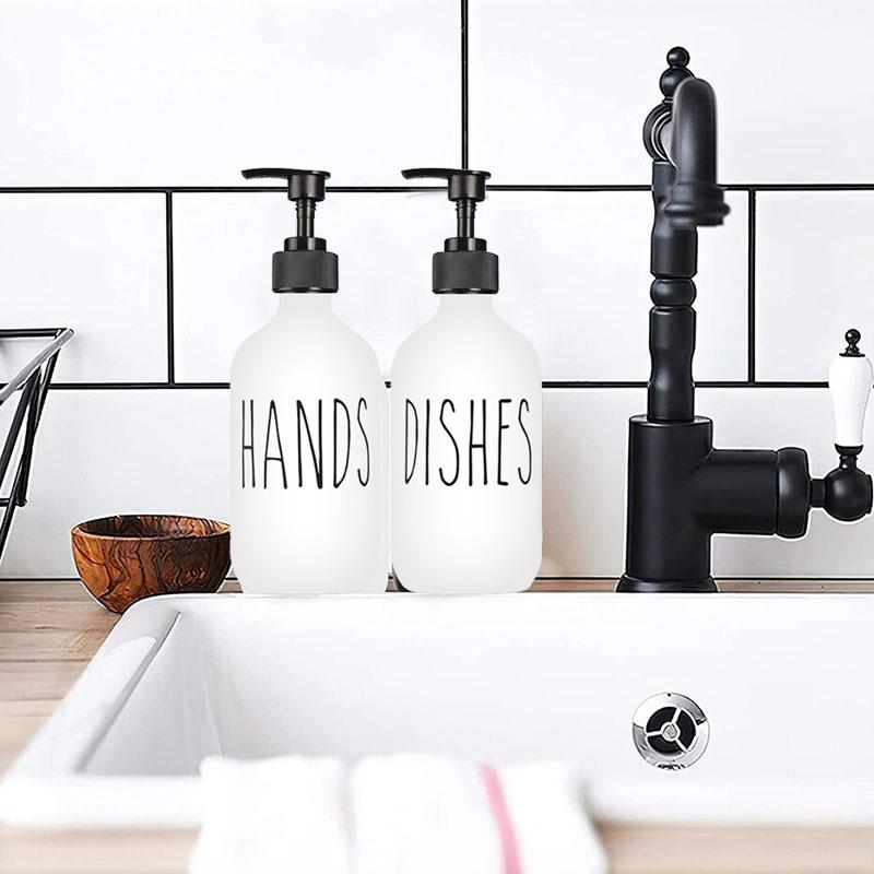Black White Hand Soap Dish Soap Dispenser with Pump Soap Bottle for Farmhouse Kitchen Counter Bathroom Decor Organization 500ml