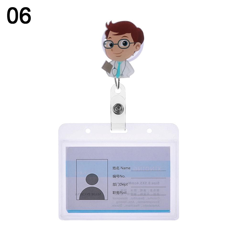 Cartoon Nurse Doctor ID Badge Holder with Retractable Reel, Retractable Metal Clip Business Work Card/Name Tags Badge Holders