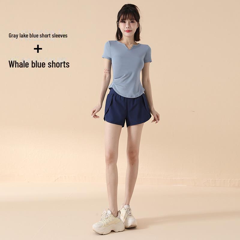 2025 İlkbahar/Yaz Hızlı Kuruyan Spor Yoga Seti – Dar Kesim, Kısa Kollu Fitness Giyim