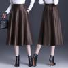 Women's High Waist Lambskin A-Line Midi Skirt - Autumn/Winter 2025 Trendy Leather Umbrella Skirt