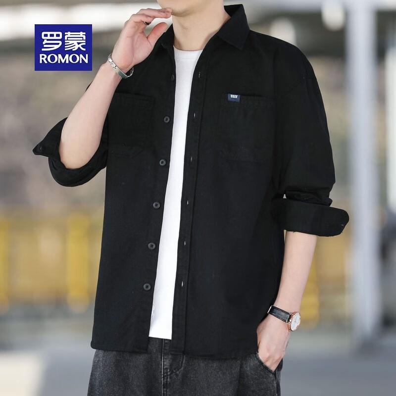 ROMON Men's Washed Pure Cotton Long Sleeve Shirt