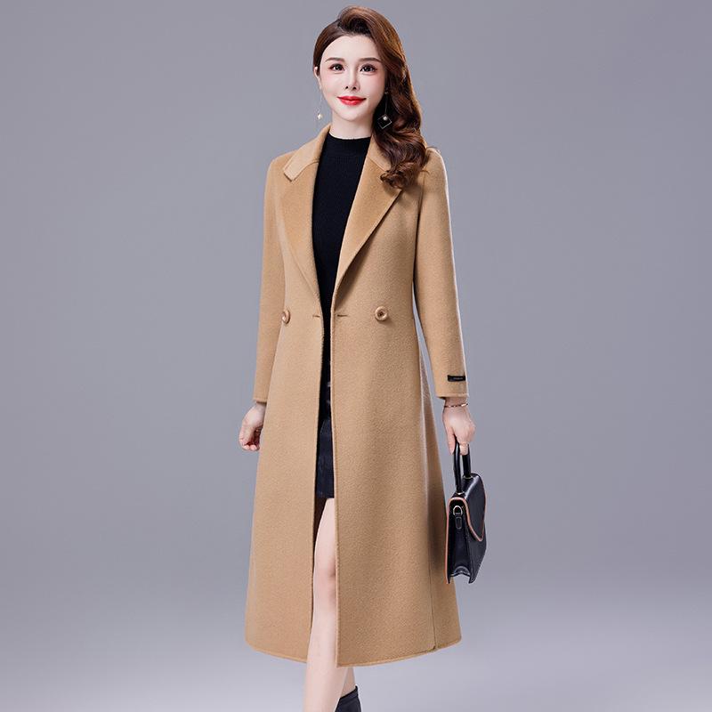 Double-Sided Woolen Coat for Women, Long Over-the-Knee Slim Fit, 2026 Autumn/Winter Trendy Style for Middle-Aged Mothers.
