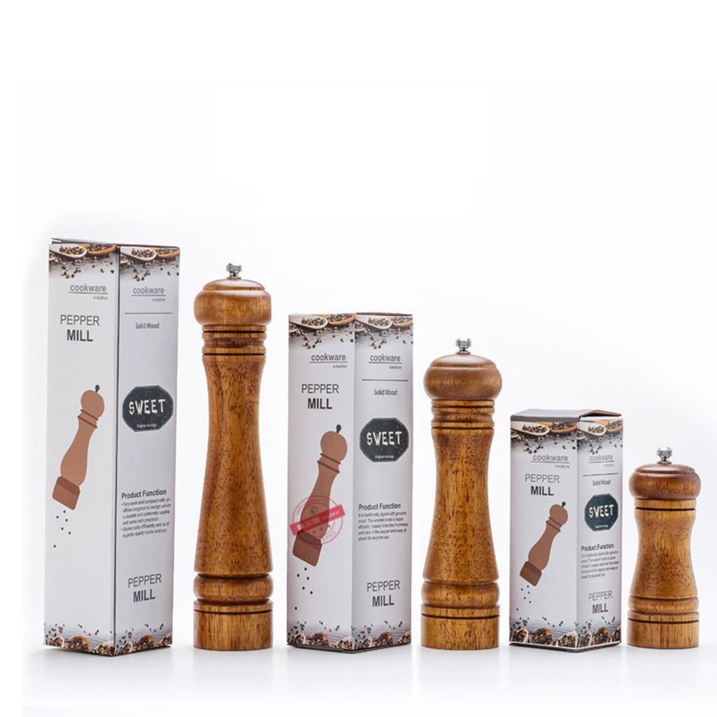Wooden Pepper Mill Set of 2 with Base, Premium Ceramic Grinder Core, Adjustable Coarseness for Salt & Spices, Kitchen Tool