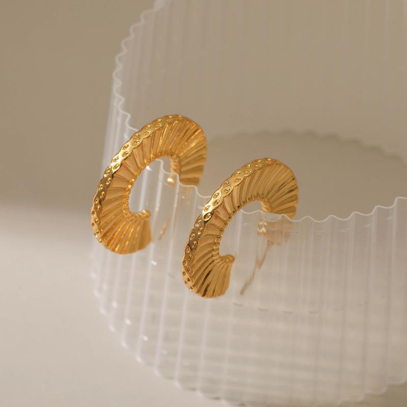 Creative Fan Shaped 18k Gold Plated Retro French Geometric Stud Earrings For Women