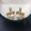 Natural Freshwater Pearl Earrings for Women, Delicate Three-dimensional Bow with Micro Inlaid Zircon, Sweet and Cute Pearl Earrings