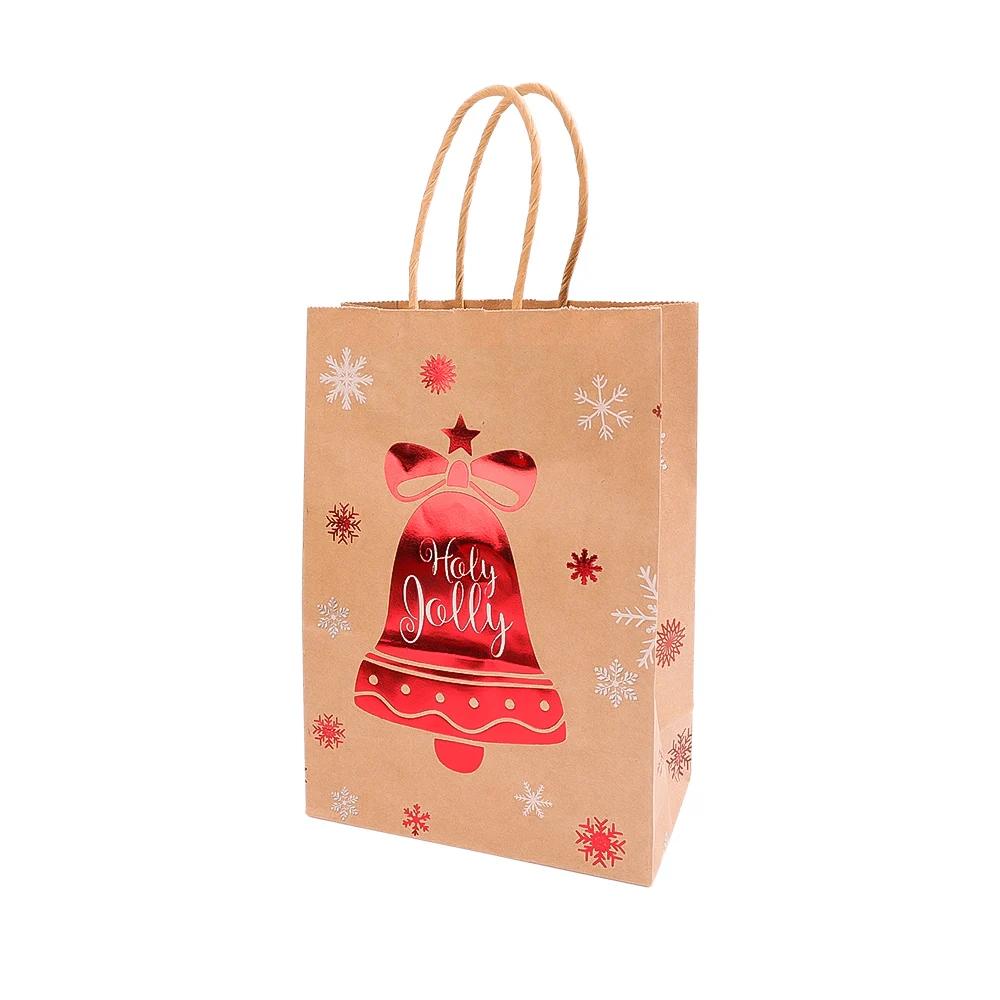 Kraft Paper Bag Christmas Packaging Gift Paper Handbag Santa Claus Snowman Pattern Merry Christmas Home Party Decor Candy Sack