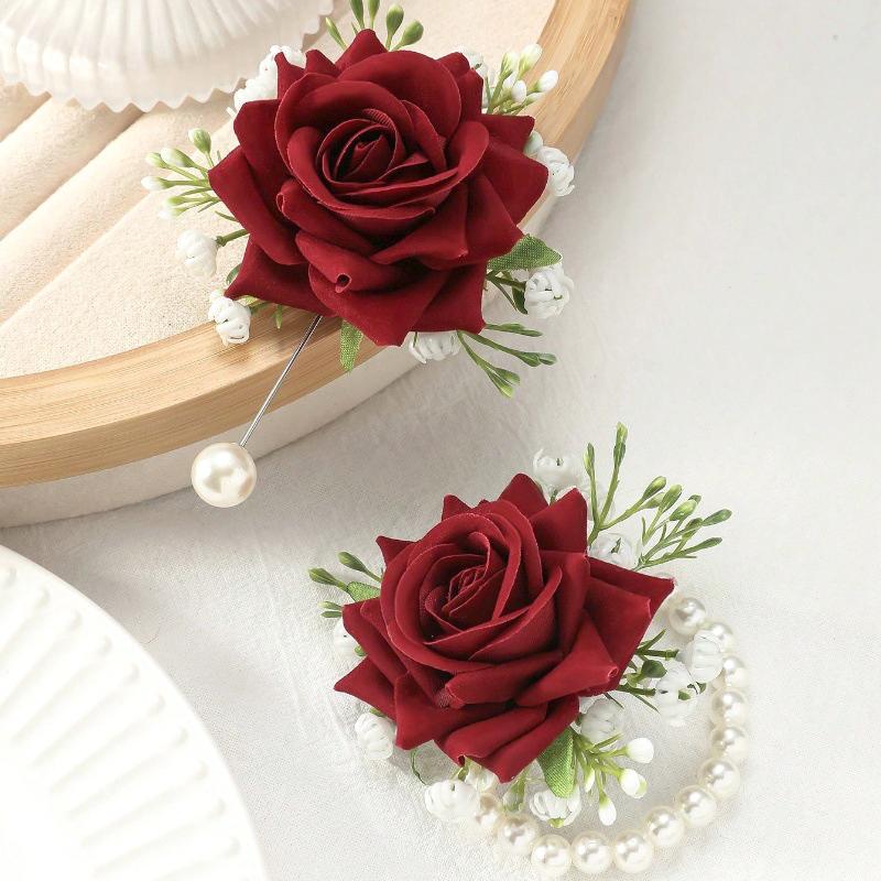 2PCS/Set Corsage Bridesmaid Accessories Party Jewelry Bridal Artificial Rose Gorgeous Wrist Corsage Elegant Multi-Color