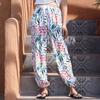 Dames Zomer Harem Broek Elastische Trekkoord Taille Wijde Pijpen Casual Broek Bloemenprint Dunne Bloomers