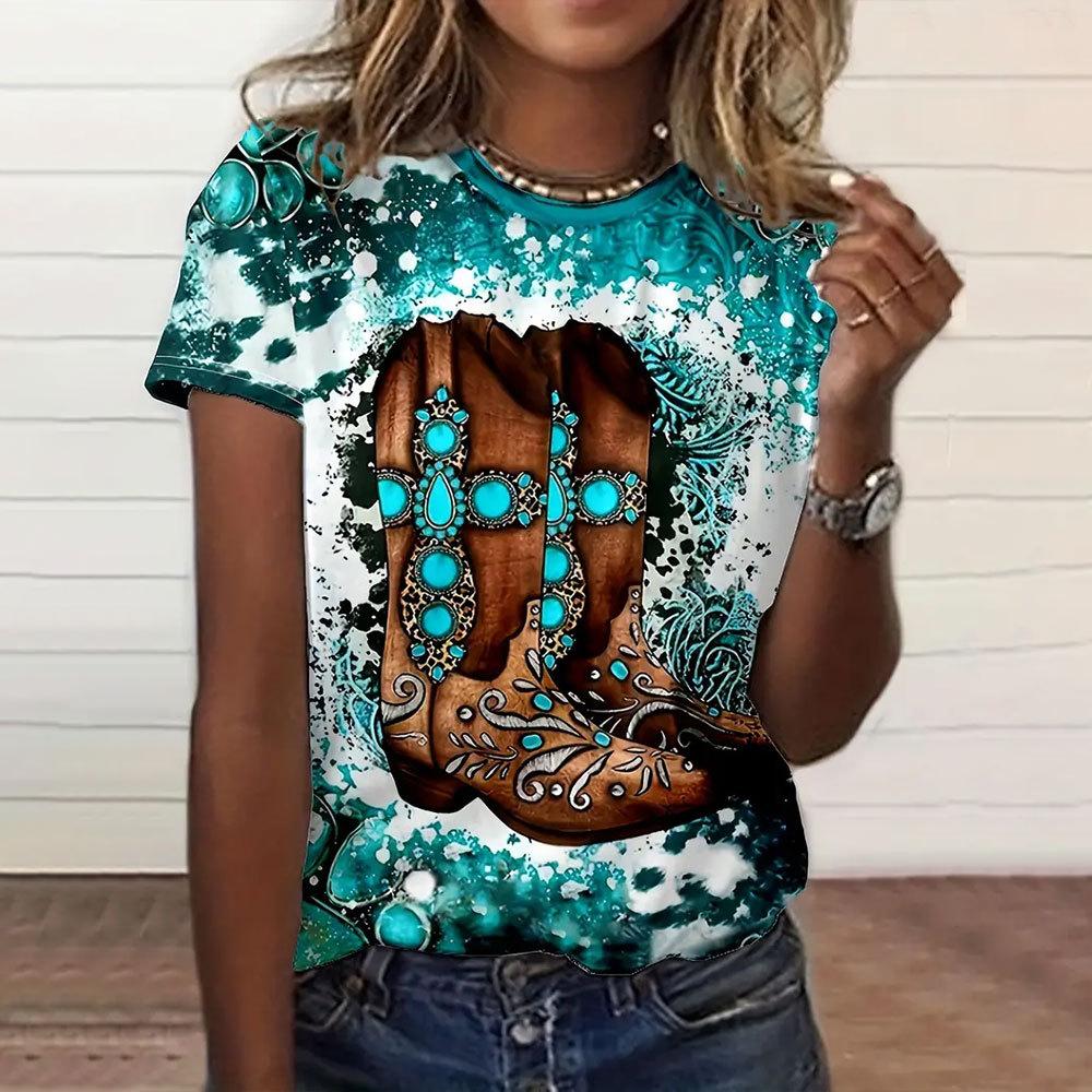 Dámské letní 3D tričko s potiskem s krátkým rukávem Harajuku oblečení Dámské ležérní tričko