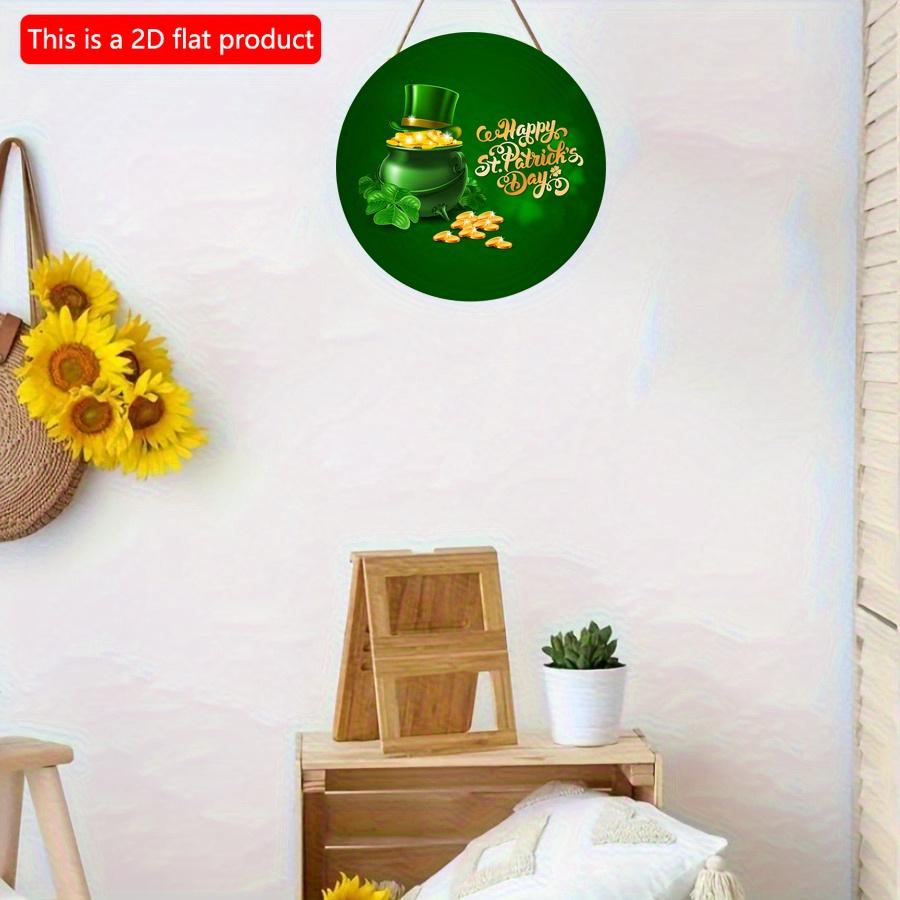 2D Flat 20*20cm1pc Happy St.Patrick's Day Three-leaf Clover&gold&hat Patterns Green Theme Round Door Pendant, St.Patrick'sDay Hanging Wooden Suitable