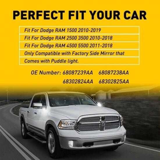 For Dodge RAM 2500 2010-2018 3500 AUXITO LED Side Puddle Mirror Lights White