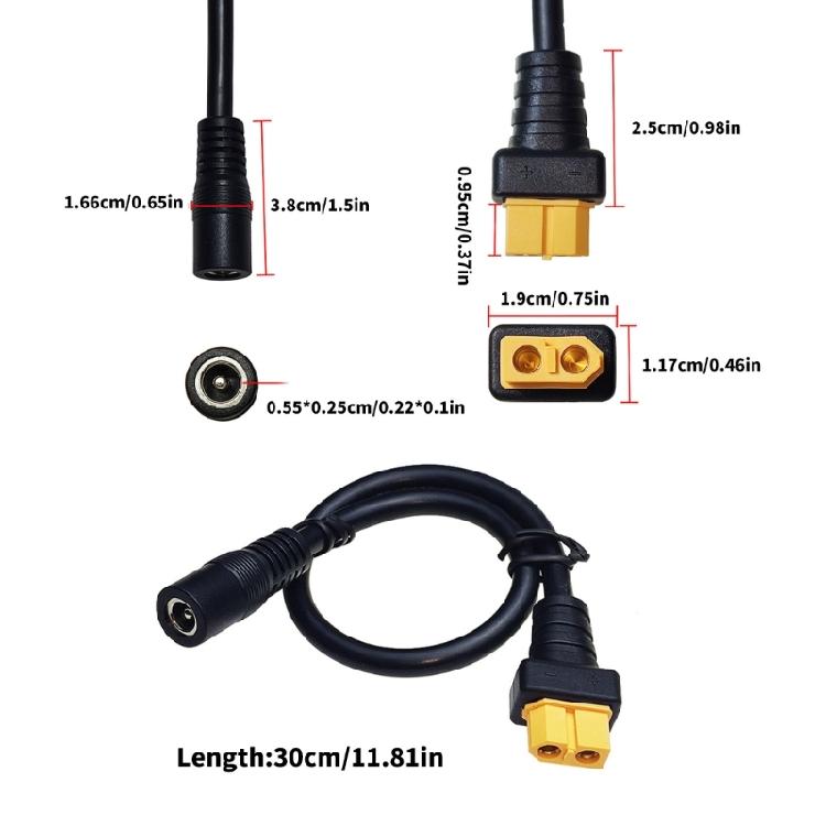 DC5525 Female To XT60 Female 30cm Adapter Cable for Solar Panel and Energy Storage Connection