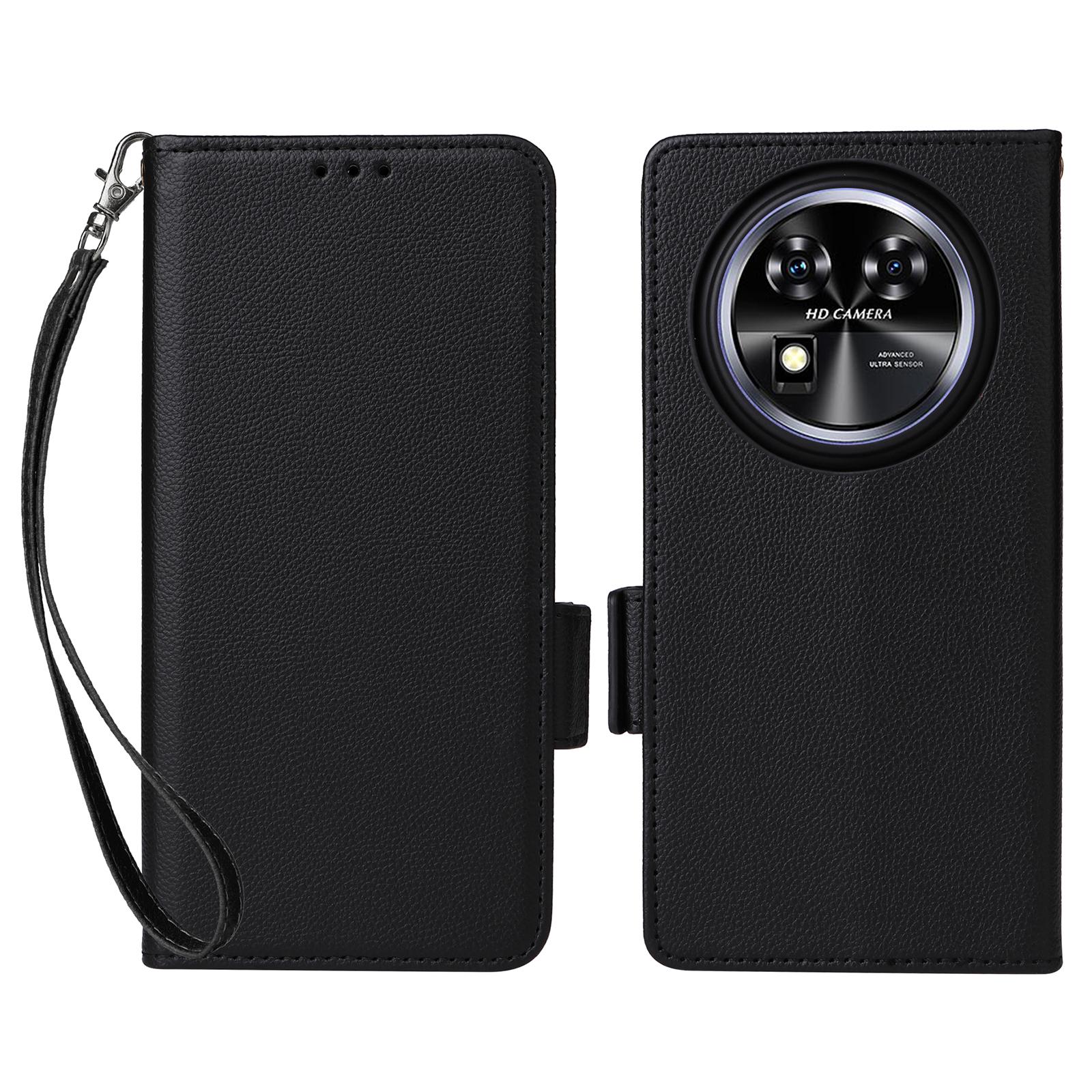 

Для Oukitel C37 Чехол с ремешком на запястье Текстура личи Кожа PU Кошелек Чехол для телефона Black