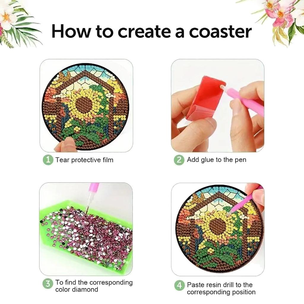 8 Pieces/set of Diamond Painted Car Pattern Coasters, DIY Coasters with Holder, Suitable for Beginners and Adults, Art and Craft Supplies Gifts
