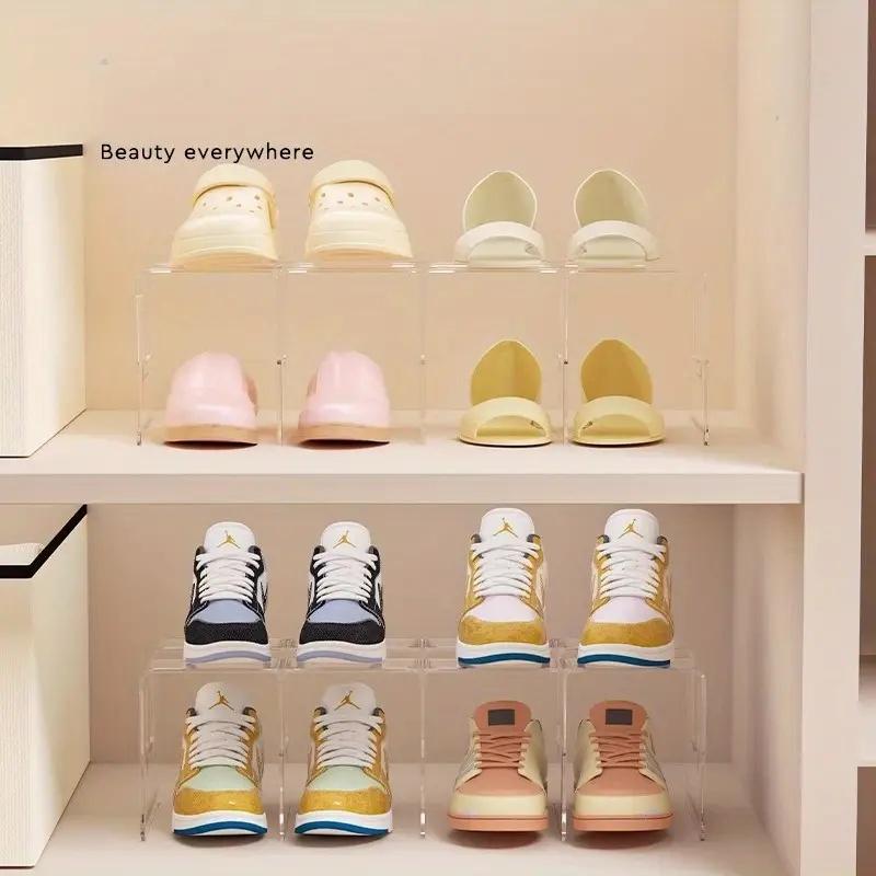 1Pcs 4 compartments transparent shoe rack, acrylic shoe storage rack, no need for electricity, suitable for various room types