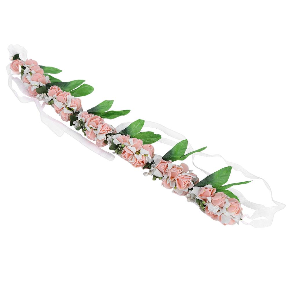 Artificial Flower Wreath Crown Garland Headband Girl Hair Accessories Headwear for Wedding SuppliesPink