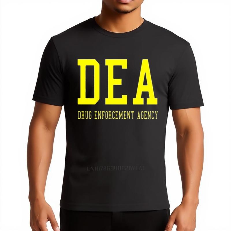 Funny Men's T-Shirt DILDAN Brand DEA Drug Enforcement Agency Design Cotton Short Sleeve Round N
