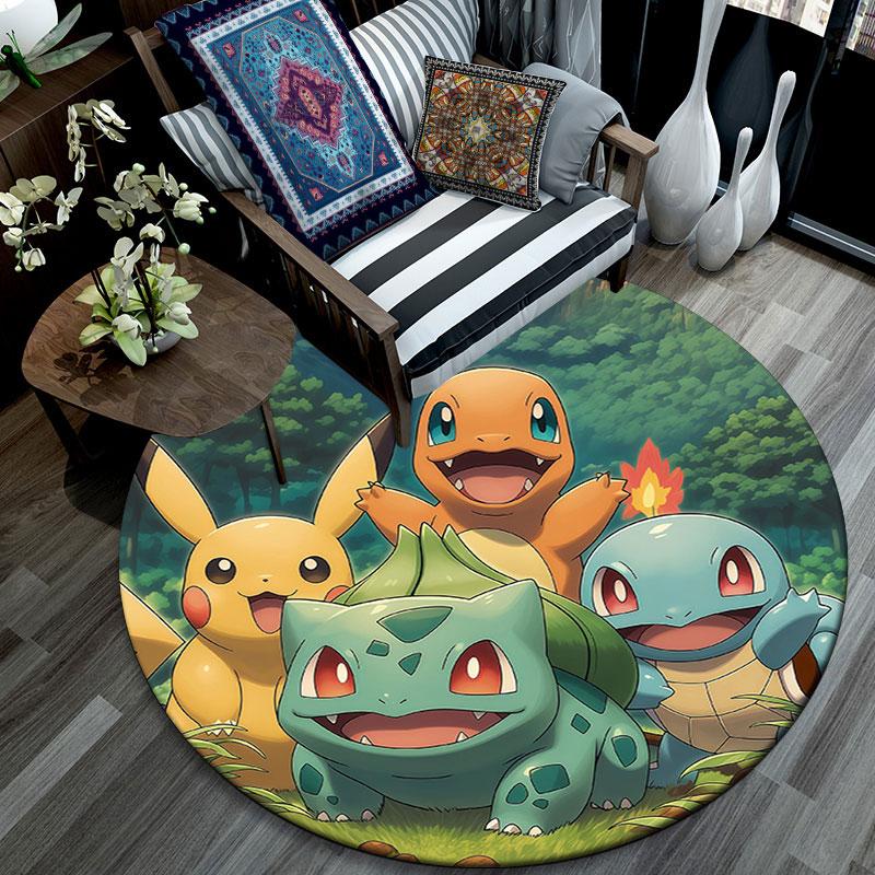 Pokémon,Round Area Rug,Carpet Rug for Living Room Bedroom Sofa Playroom Decor,Non-slip Floor Mat