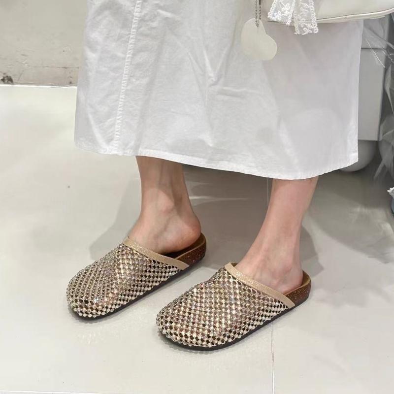 Módní Křišťálové Dámské Baleríny Pantofle Ležérní Fad Mules Boty Luxusní Dámské Sandály 2025 Slingback Plážové Žabky Nové Mujer Sandalias
