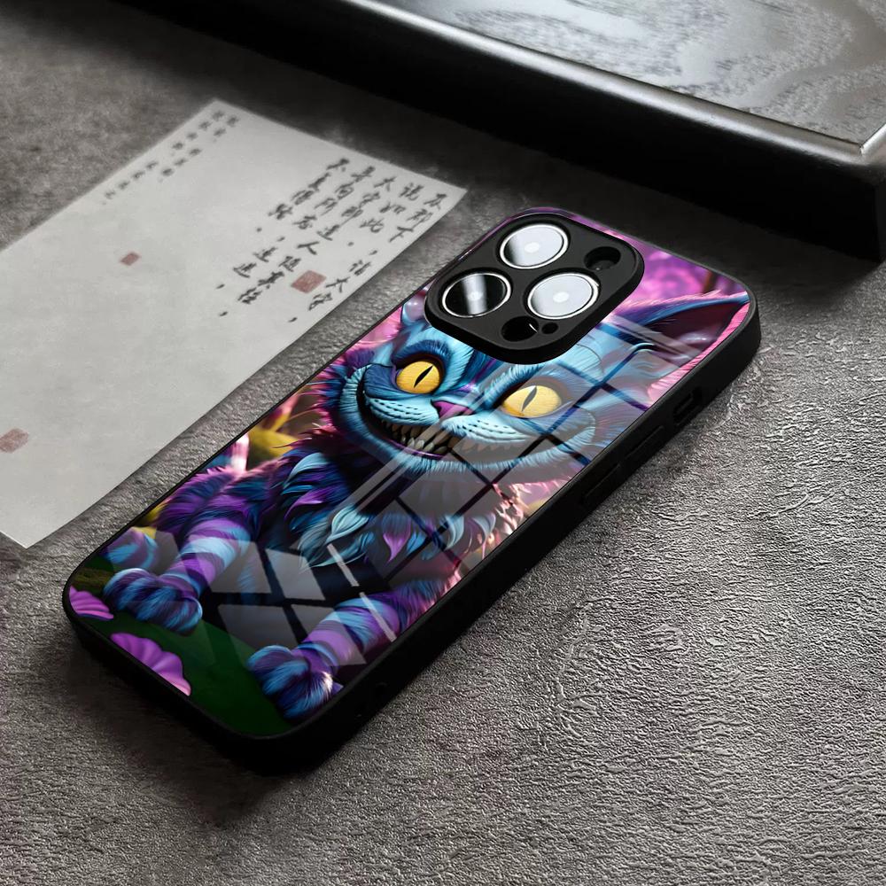 

Cheshire Cat Alice In Wonderland Phone Case For IPhone 15 Pro Max 14 Pro 12 11 13 Mini X XR XS 16 Plus SE Tempered Glass Cover iPhone12 ProMax