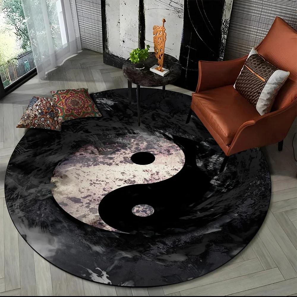 3D Naturalize Yin and Yang Chinese Tai Chi Round Carpet Circle Area Rug for Living Room Bedroom Decor Doormat Non-slip Floor Mat