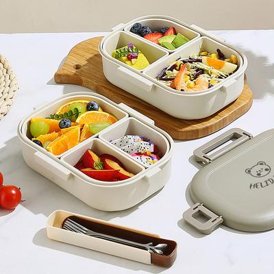 3-Fach Kunststoff Bento Box Tragbar Studenten Kinder Lunchbox Mikrowellengeeignet Herausnehmbar Auslaufsicher Unterteilter Lunchbehälter