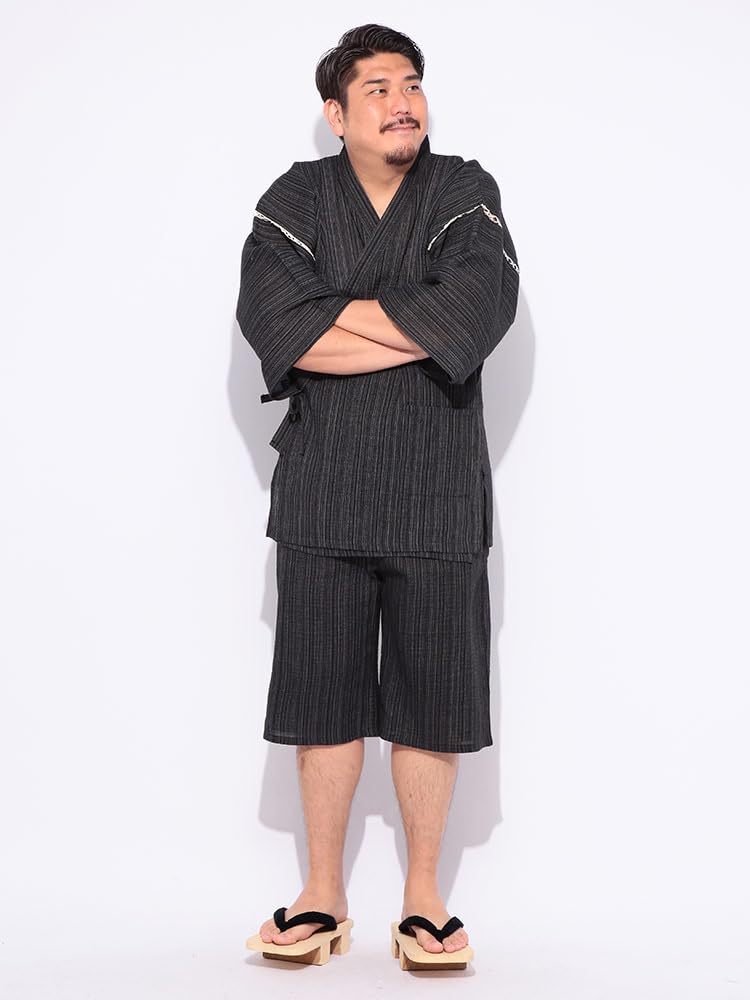 CLUB Sakazen Plus Size Shijira Weave Top and Bottom Jinbei Black X1 To B&T (B&T Club) Men's Yarn-Dyed Set, Loungewear, / (equivalent 3L-4L)