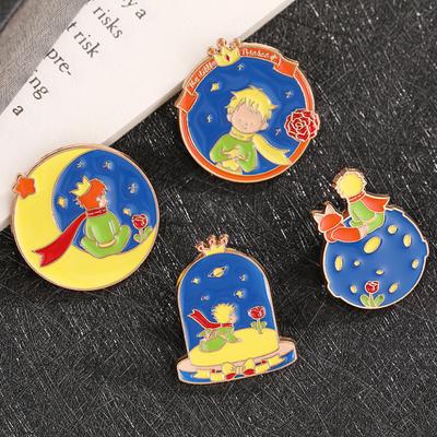 Nová roztomilá kreslená pohádková série Hvězda Měsíc Malý princ Smaltovaná kovová odznáčková brož Pin Oblečení Klobouk Doplňky