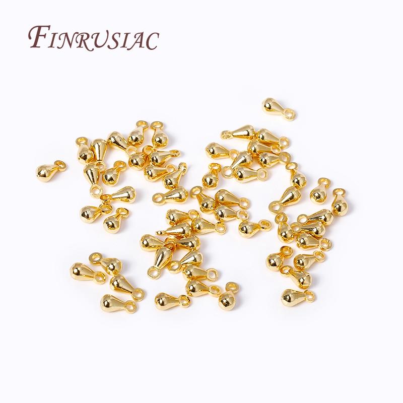 DIY Jewelry Making Supplies Accessories 18K Gold Plated Brass Metal Water Drop Pendant End Beads For Tail Extender Chain