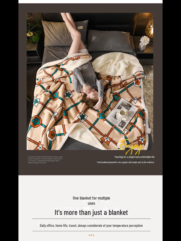 Taffeta Composite Lamb and Milk Fleece Blanket - Multifunctional Gift for Napping and More