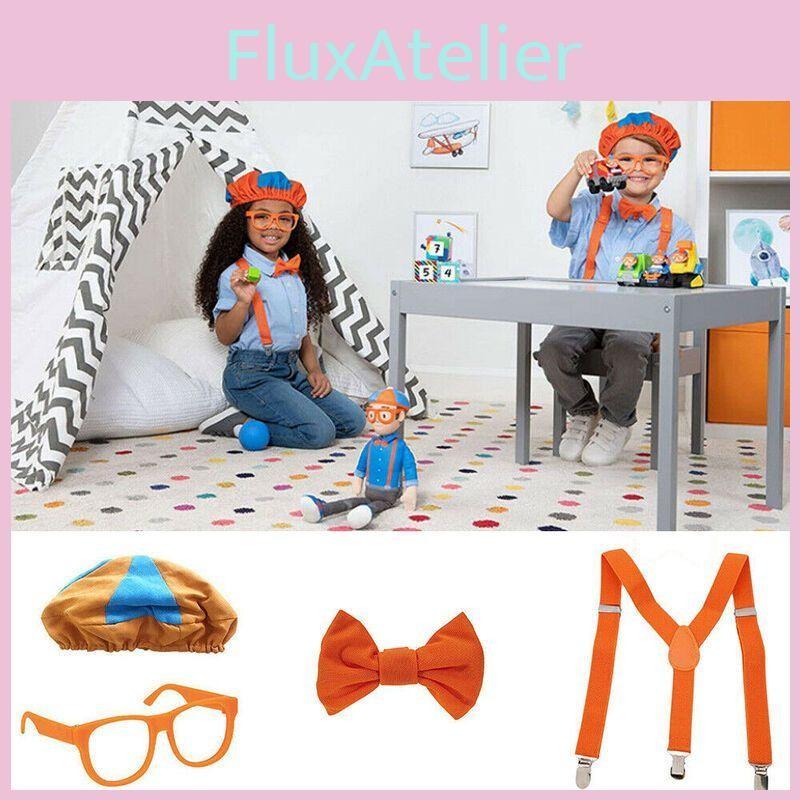 Blippi Like Be Dress Up Role Play Costume Hat Glasses Suspenders Bow New Tie