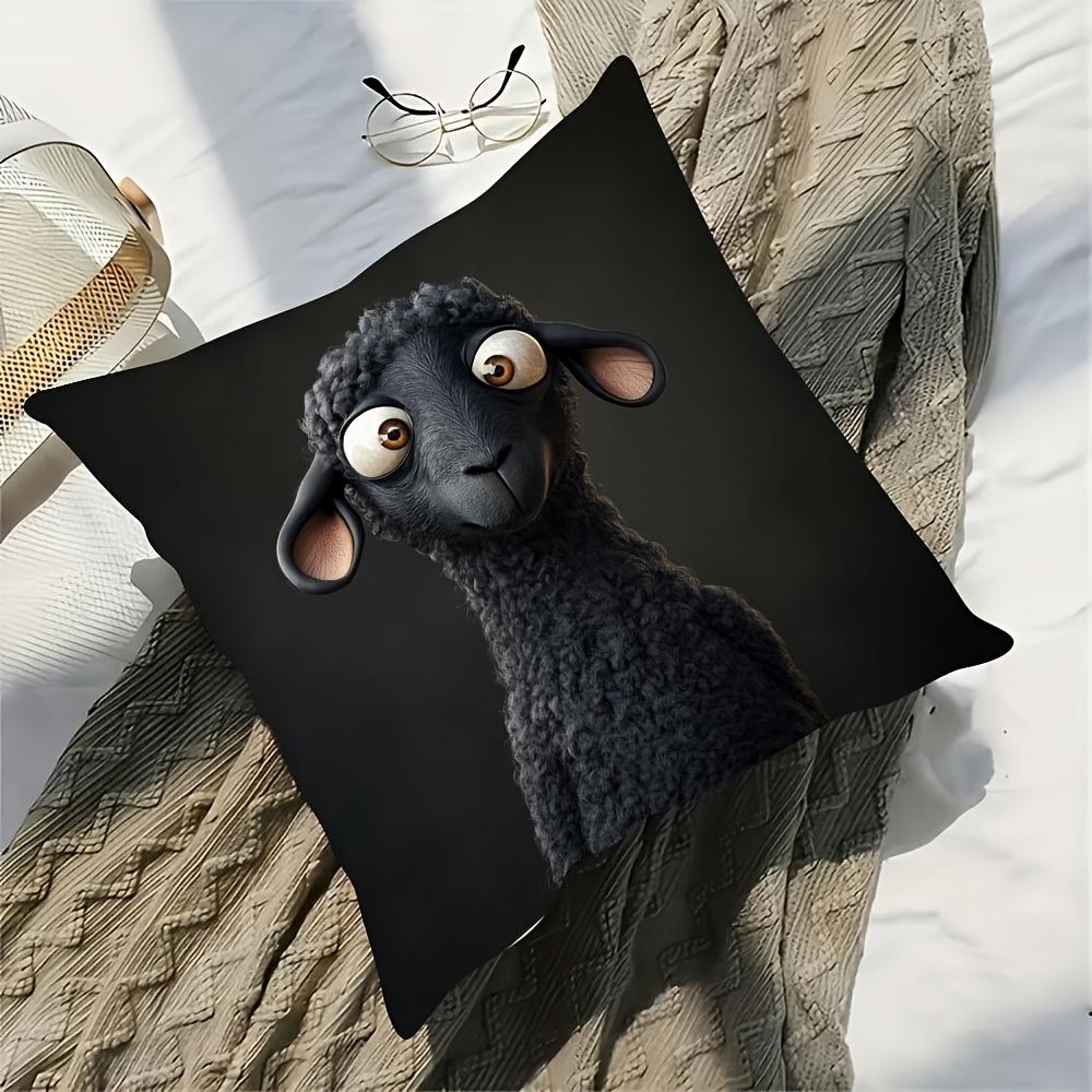 1 Pezzo Copricuscino Decorativo Nero con Stampa Pecora Nera Occhi Grandi, Adatto per Divano, Camera da Letto, Soggiorno, Un Regalo Divertente per gli Amanti degli Animali.