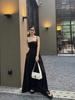 Women's French Hepburn-Style Black Summer Suspender Dress: Elegant and Breezy for Seaside Vacations