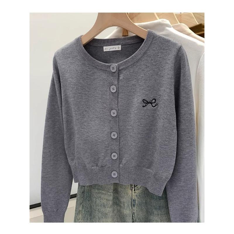 Cardigan Tricoté Violet pour Femme Printemps Brodé Coréen Dopamine Court Veste Pull